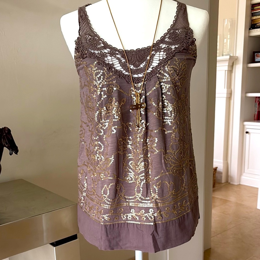 🔥HP🔥Embellished Khaki/ Brown and Gold Camisole Top, Sz S